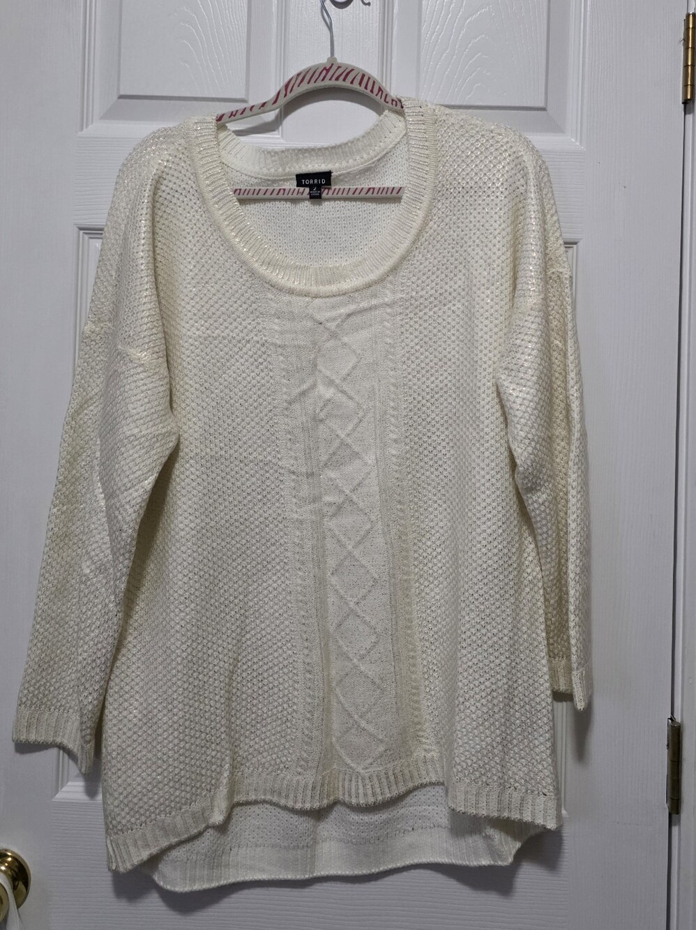 torrid Cream Cable-Panel Crew Sweater